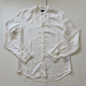 Club Monaco White Casual Button Pure Linen Shirt 👔
